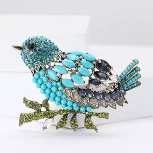 Large Multicolor Bird Brooch (Blue)